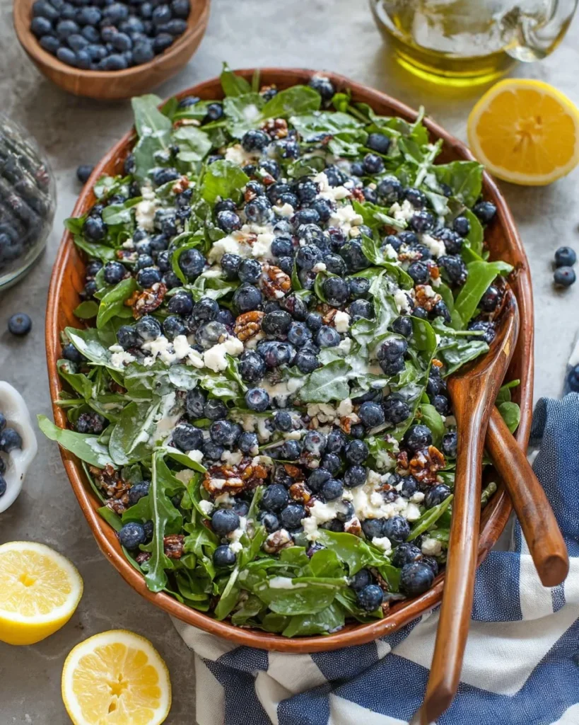 Delicious Blueberry Salad with greens, berries, and nuts