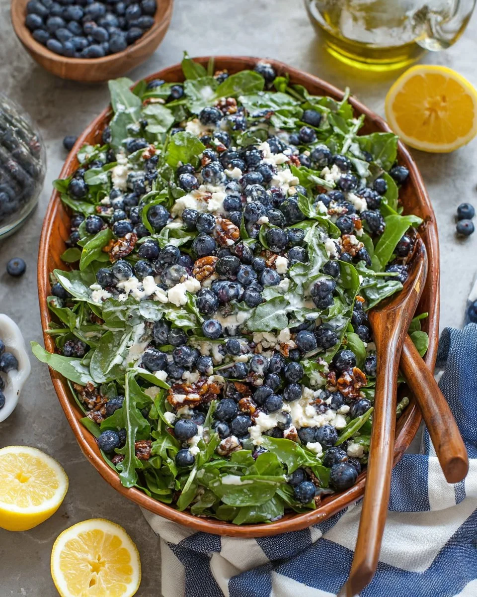 Delicious Blueberry Salad with greens, berries, and nuts