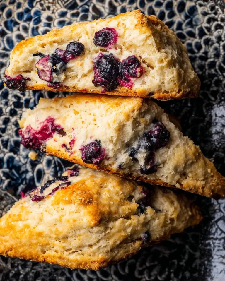 Freshly baked blueberry scones on a wooden table
