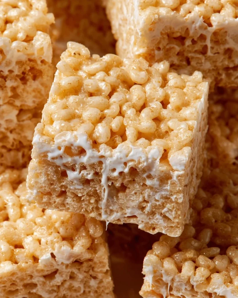 Delicious Brown Butter Rice Krispies Treats on a decorative plate