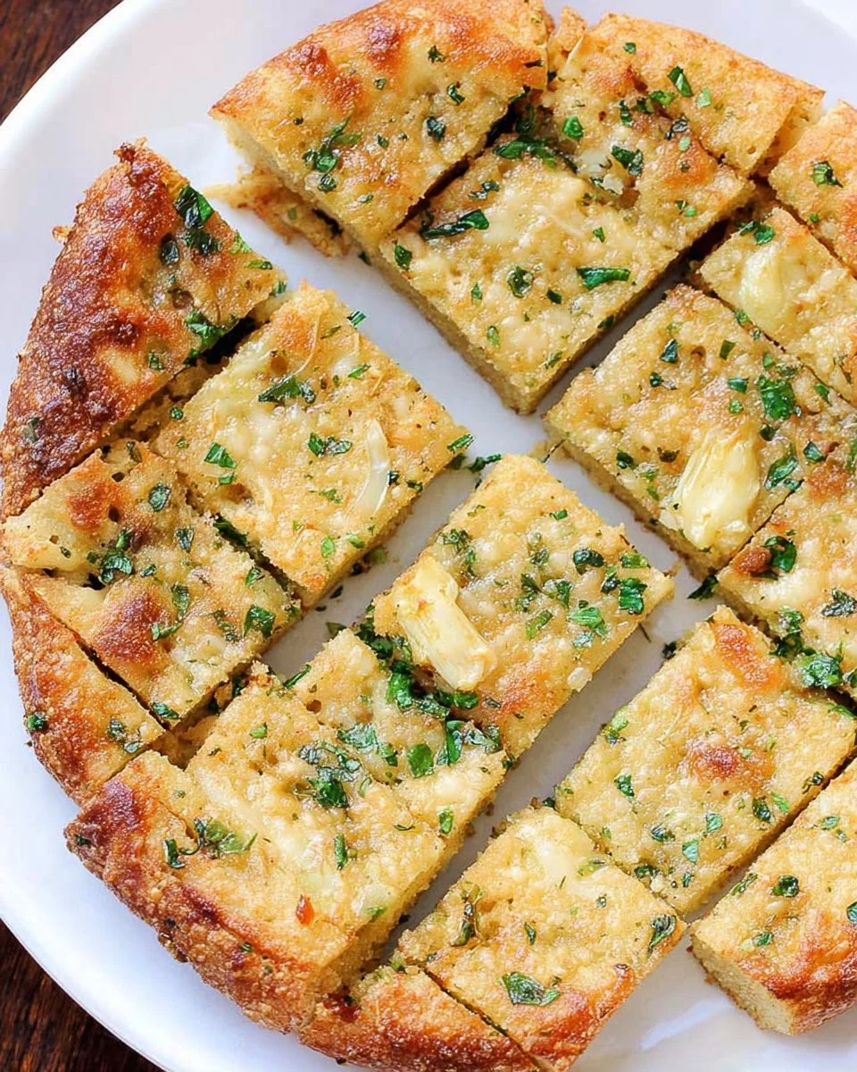 Cheesy Keto garlic bread topped with herbs and melted cheese