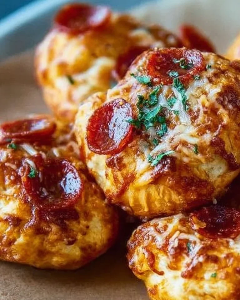 Cheesy pepperoni pizza puffs on a platter