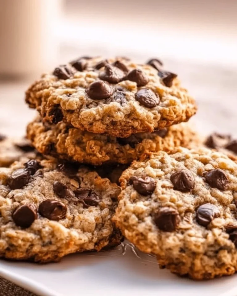 Delicious chewy oatmeal chocolate chip cookies on a plate