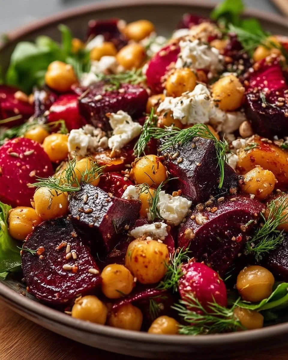 Chickpea Beet Feta Salad featuring colorful beets, chickpeas, and feta cheese