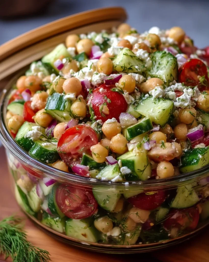 Chickpea Cucumber Salad with fresh vegetables and herbs