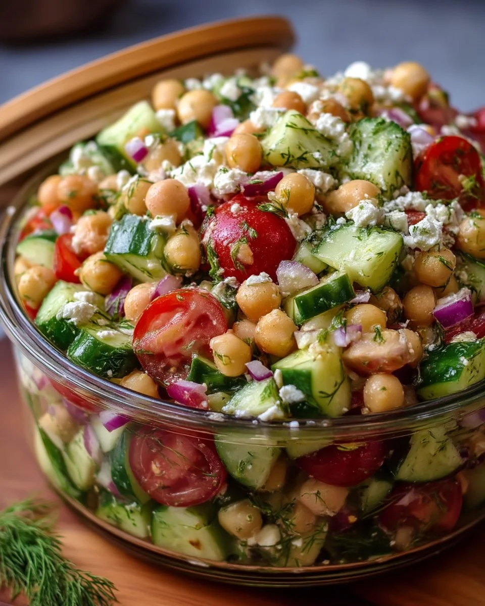 Chickpea Cucumber Salad with fresh vegetables and herbs