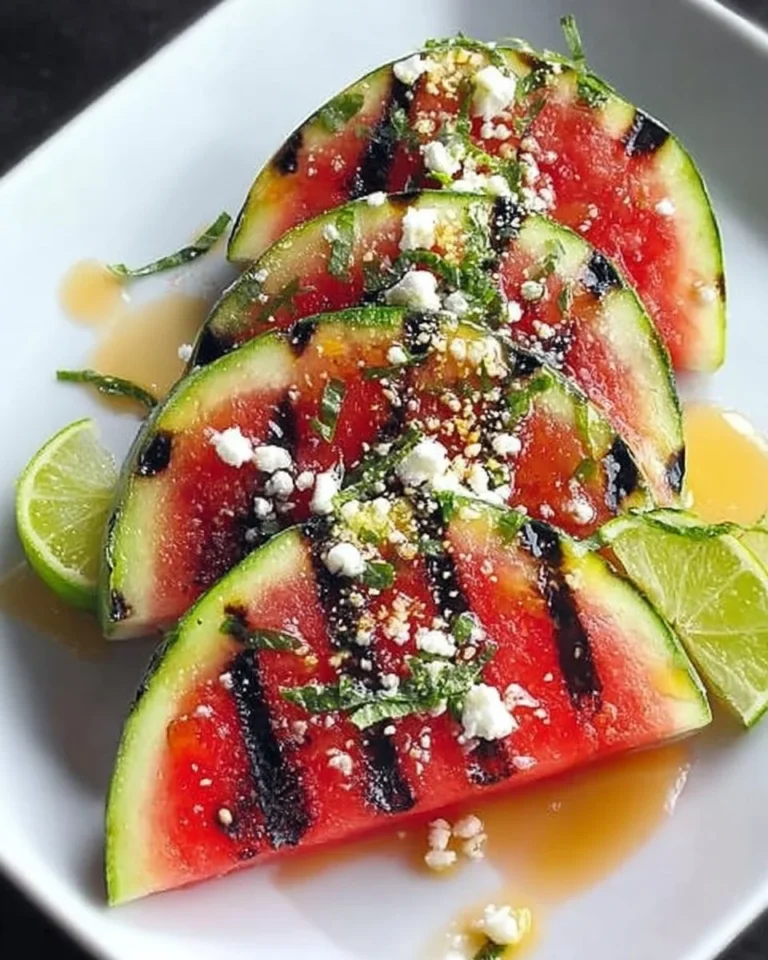 Slices of Chile-Lime Grilled Watermelon on a barbecue grill