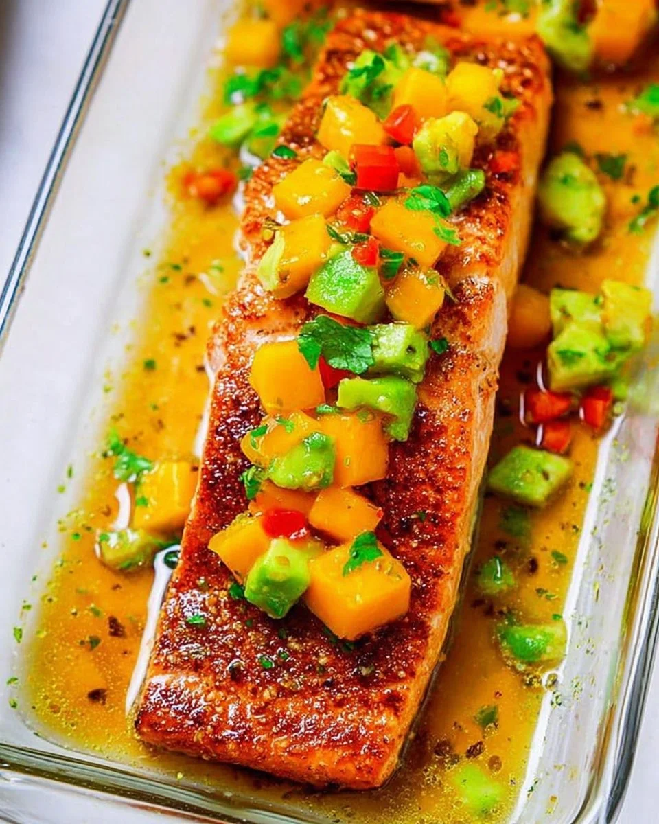 Chile Lime Salmon with Mango Avocado Salsa recipe