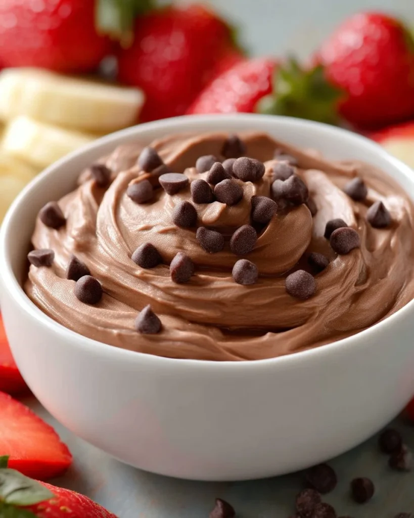 Delicious chocolate cake served with a fresh fruit dip