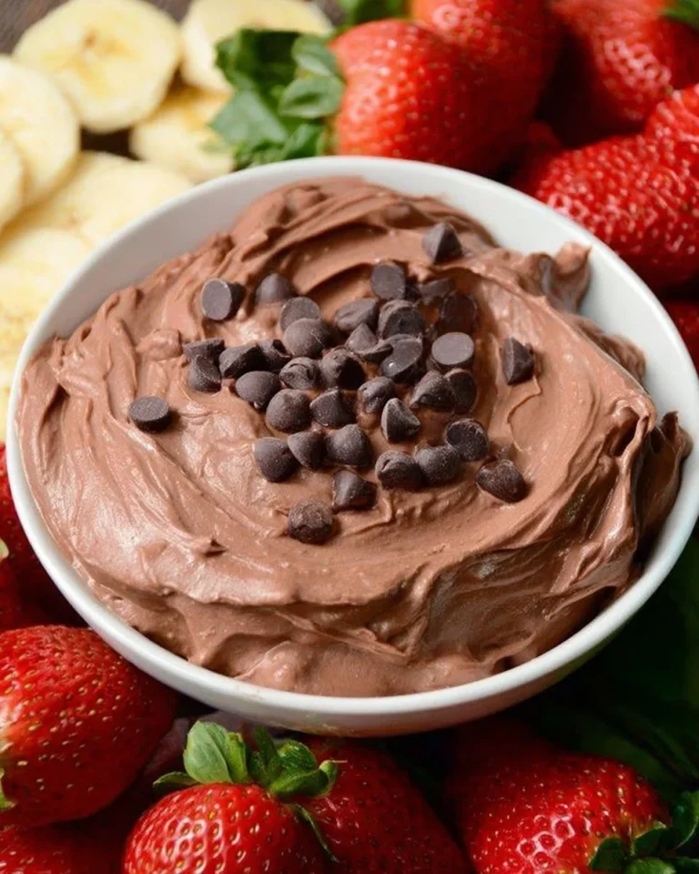 Delicious Chocolate Cake Fruit Dip served with fresh fruits for dipping.