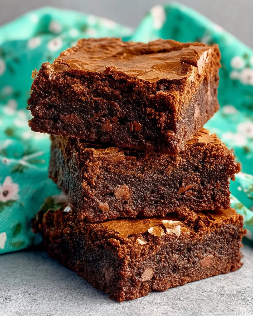 Decadent chocolate fudge brownies topped with chocolate drizzle and nuts