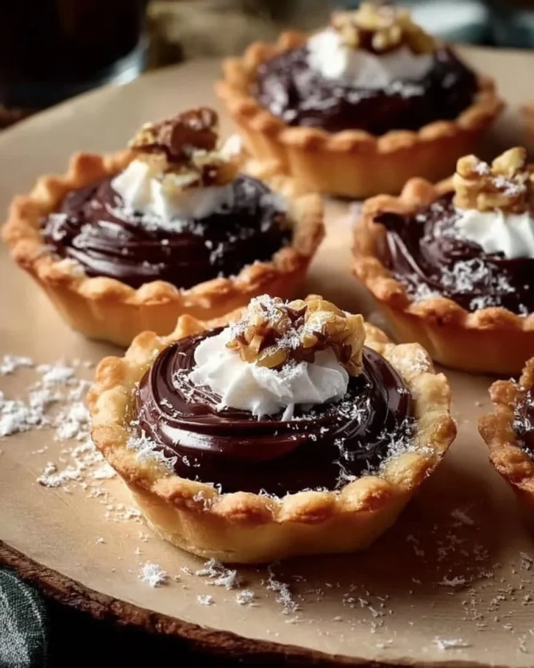 Delicious chocolate praline mini pies on a decorative plate