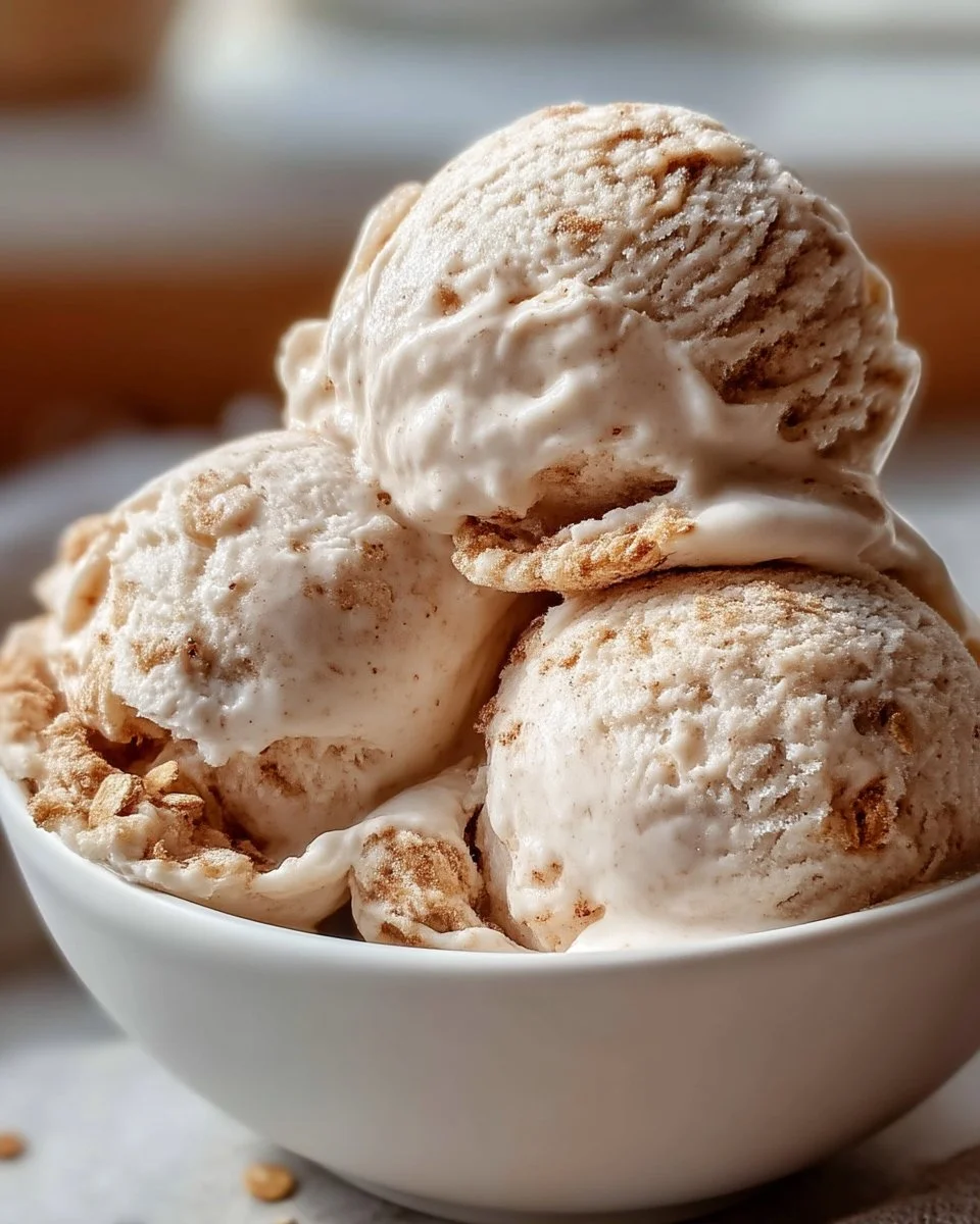 Cinnamon oatmeal cookie ice cream in a bowl with toppings