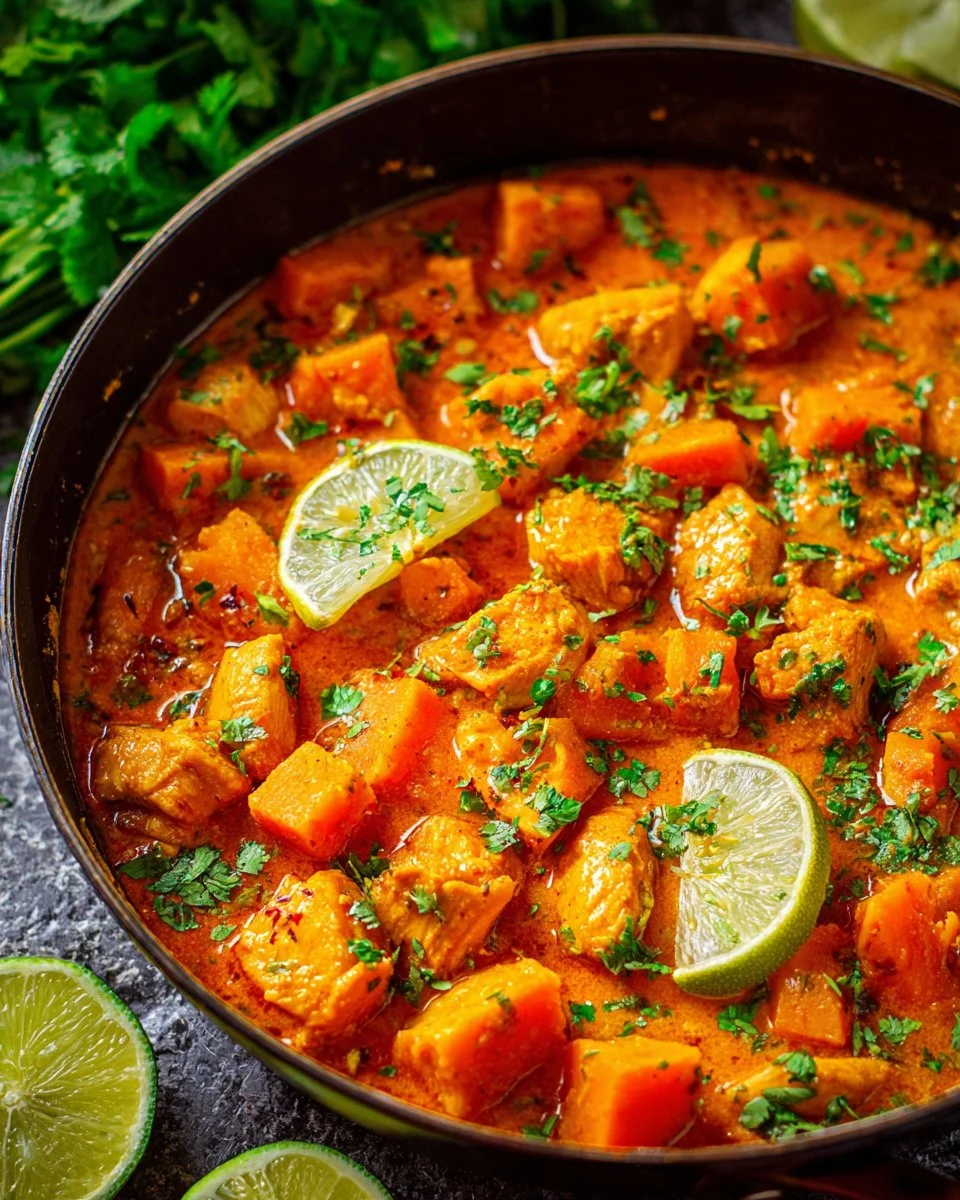 Coconut Lime Chicken served with Sweet Potato Curry on a plate