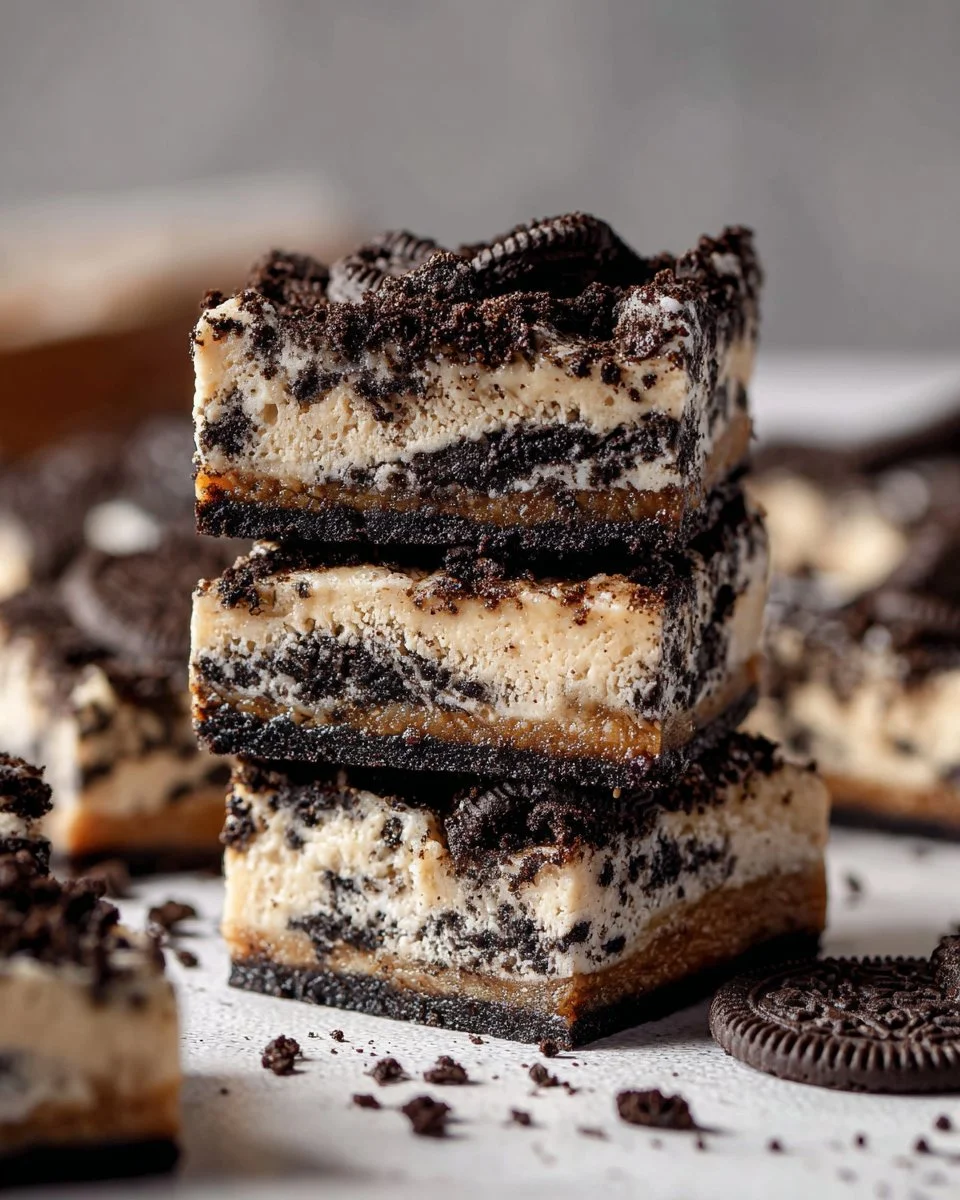Delicious Cookie and Cream Cheesecake Bars garnished with chocolate chips