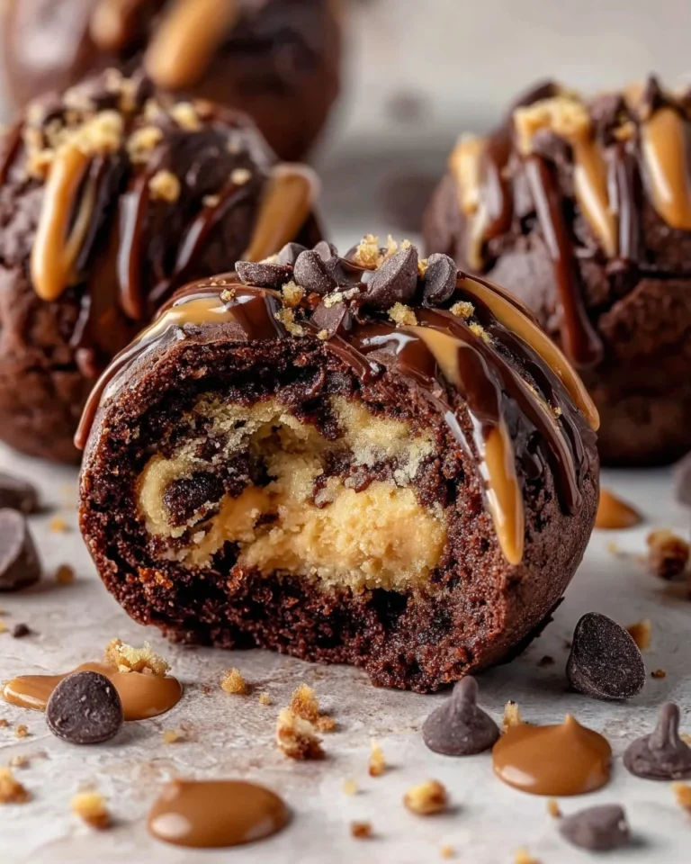 Delicious Cookie Dough Brownie Bombs displayed on a plate.