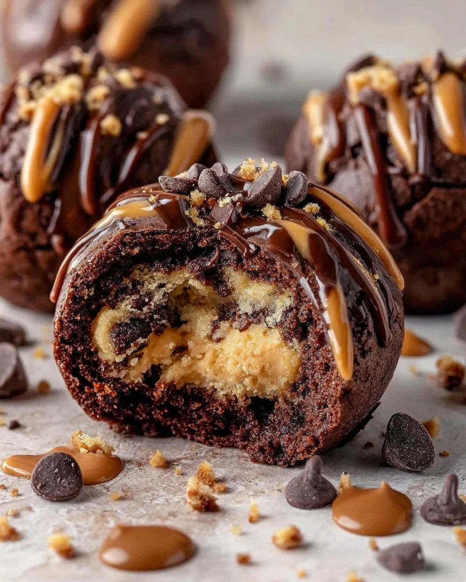 Delicious Cookie Dough Brownie Bombs displayed on a plate.