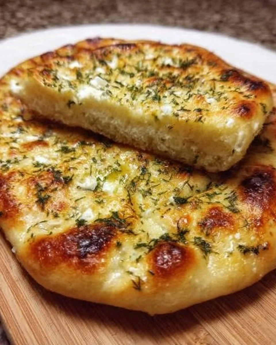 Homemade cottage cheese flatbread topped with herbs and spices