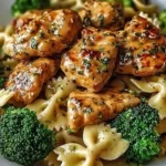 Delicious Cowboy Butter Lemon Bowtie Chicken served with fresh herbs