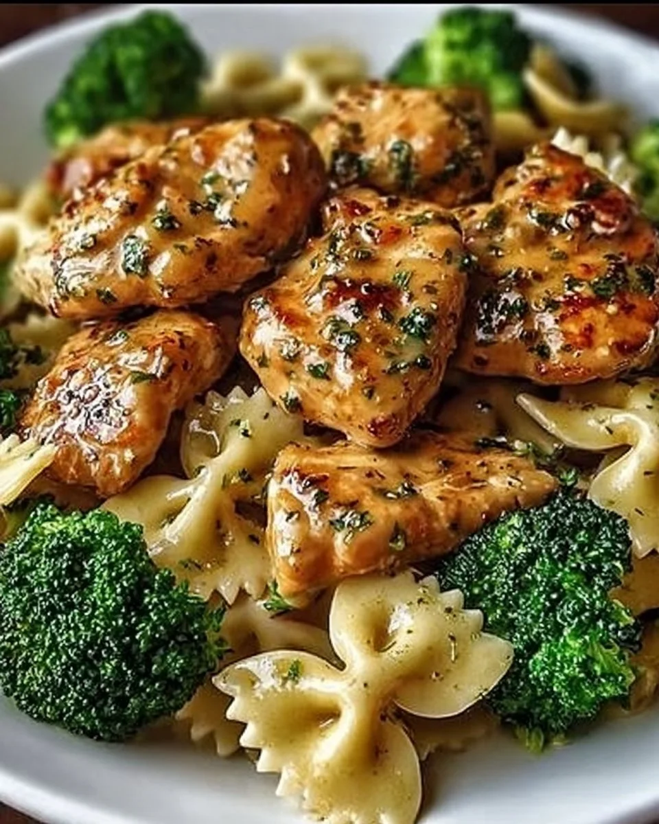 Delicious Cowboy Butter Lemon Bowtie Chicken served with fresh herbs