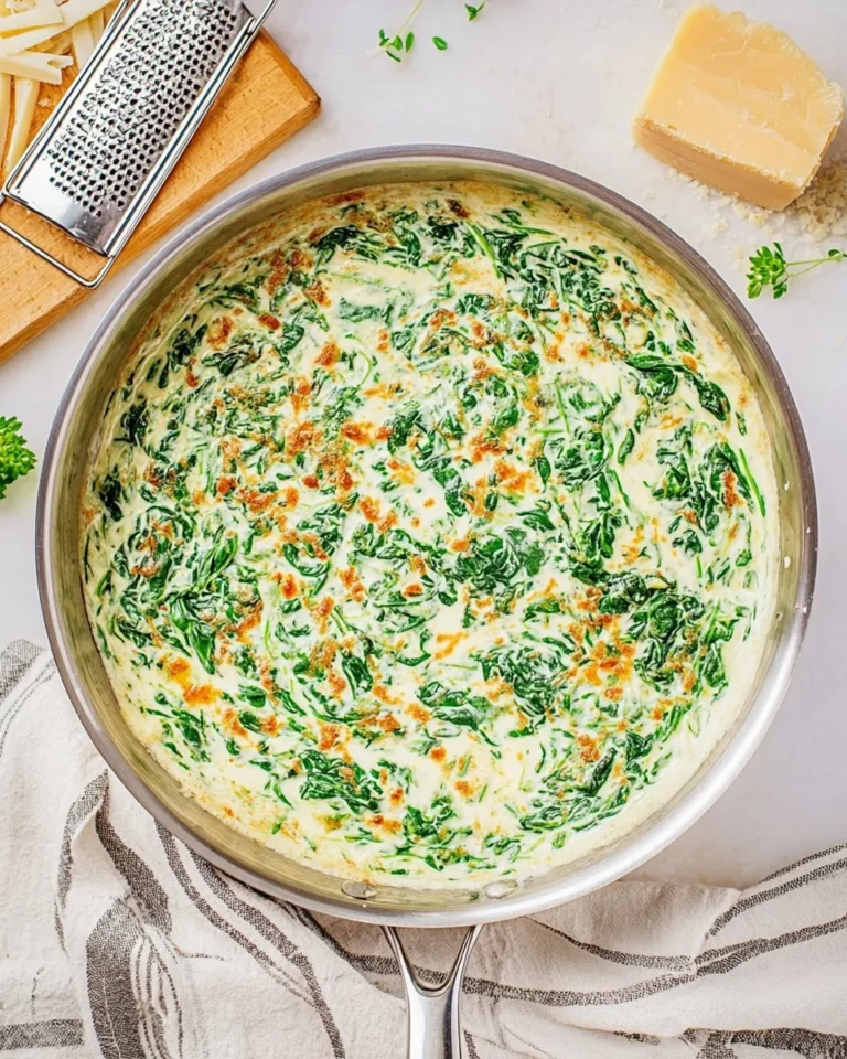 Creamed spinach dish served in a bowl, topped with fresh herbs.