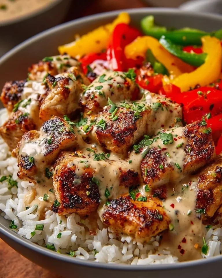Creamy Cajun Chicken Rice Bowl with vegetables and spices