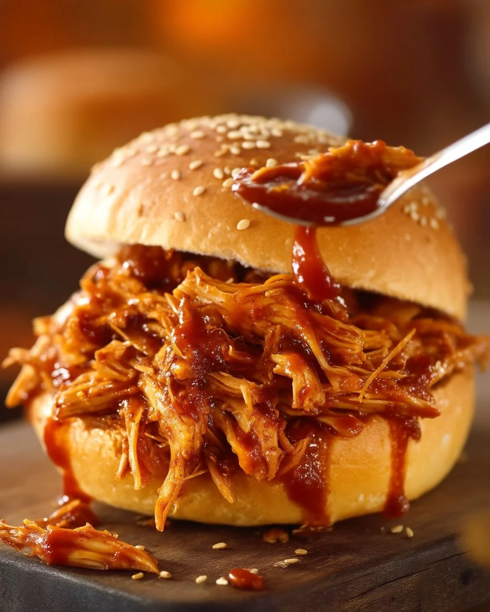 Delicious Crock Pot BBQ chicken ready for pulled chicken sandwiches
