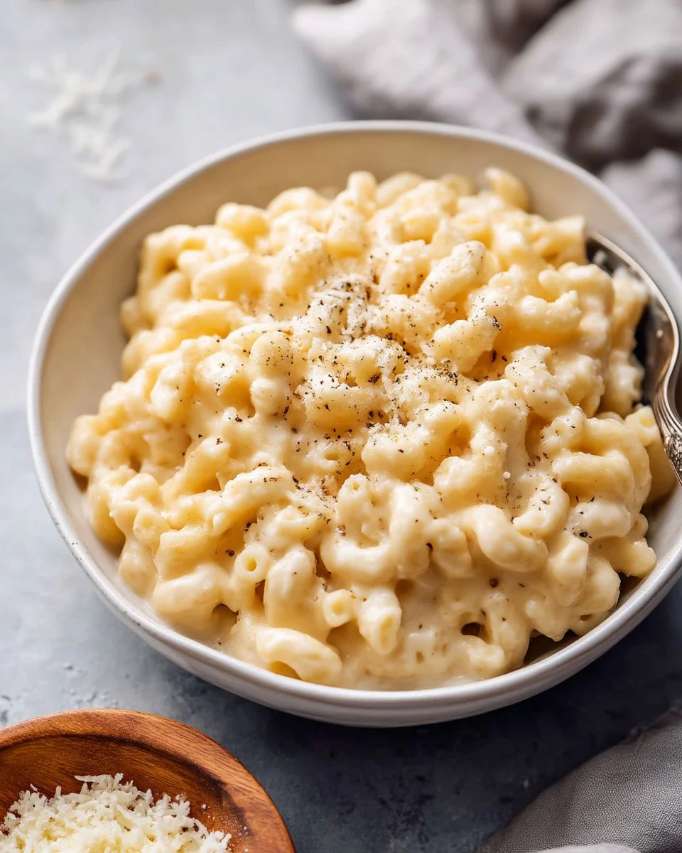 Delicious Crockpot Mac and Cheese in a bowl, topped with breadcrumbs.