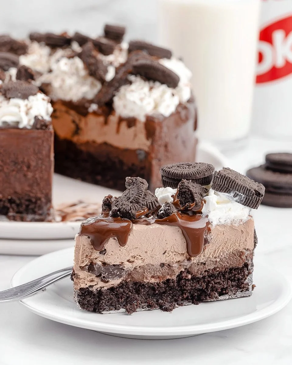 Dairy Queen Chocolate Ice Cream Cake served with chocolate frosting and toppings