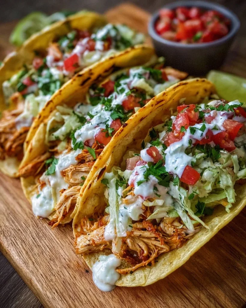 Delicious Dill Pickle Ranch Smash Chicken Tacos served on a plate.