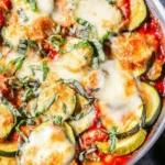 Easy baked zucchini parmesan skillet served with fresh herbs