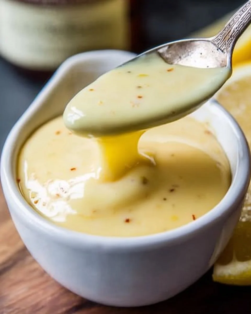Easy Blender Hollandaise Sauce prepared in a blender.