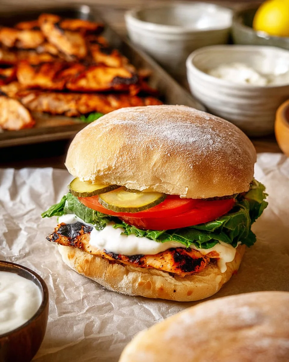 Delicious easy grilled chicken sandwich with fresh toppings and bun