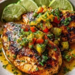 Easy lime chicken dinner served with vegetables on a plate