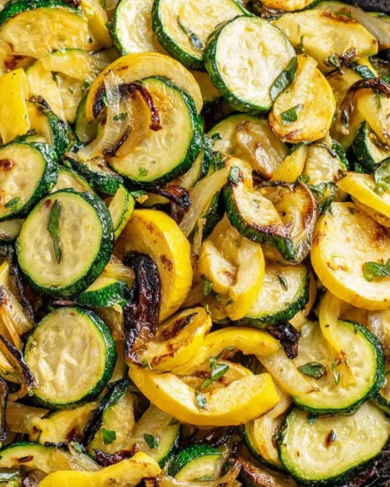 A delicious plate of easy sauteed zucchini and squash served as a side dish