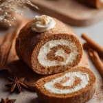 Fluffy cinnamon cake roll with cream cheese frosting on a plate