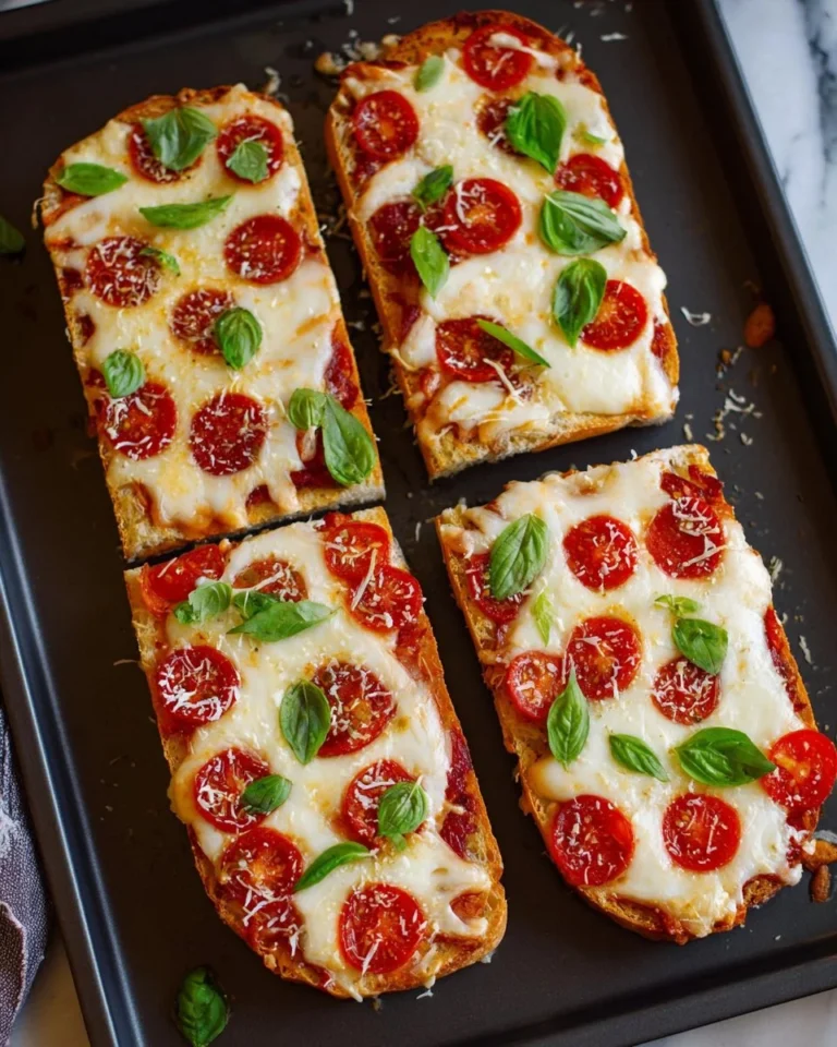 Delicious homemade French Bread Pizza with fresh toppings and melted cheese.