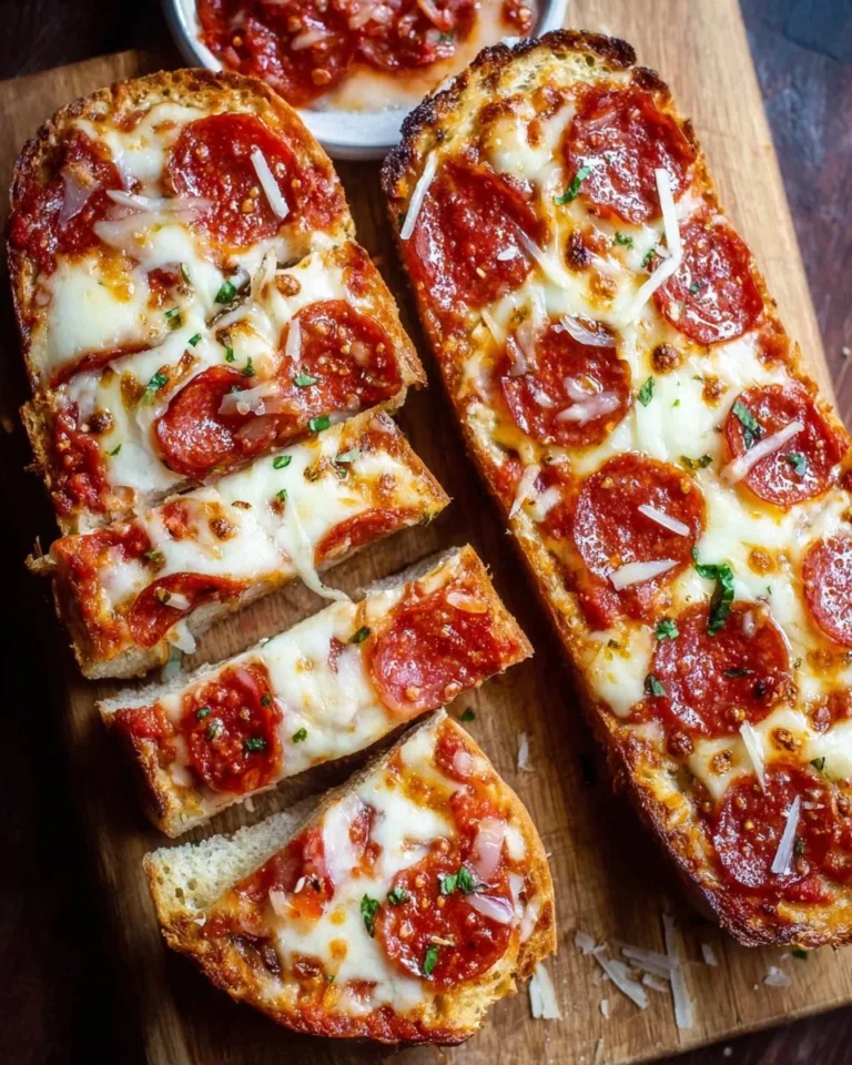 Delicious homemade French Bread Pizzas topped with cheese and toppings