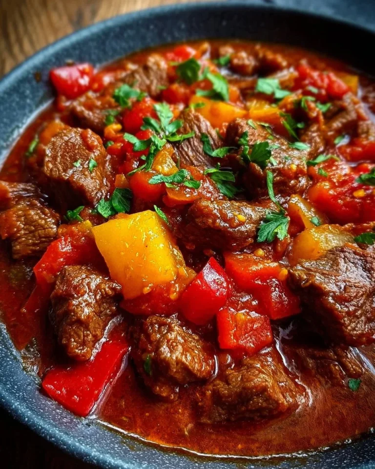 A hearty bowl of German Goulash served with bread.