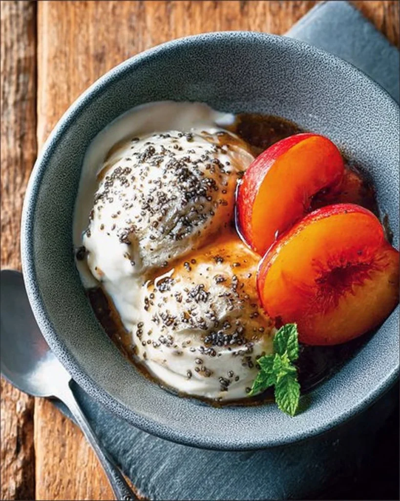 Delicious bowl of Greek Yogurt Sorbet topped with fresh fruits