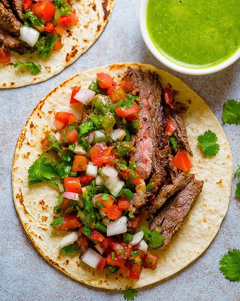 Delicious grilled beef tacos served with fresh toppings