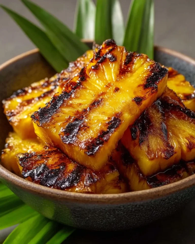 Delicious grilled pineapple slices on a BBQ grill