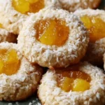 Hawaiian Pineapple Coconut Thumbprint Cookies on a wooden table