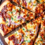 Homemade BBQ chicken pizza topped with cheese and fresh herbs