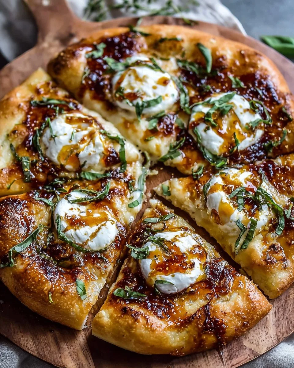 Delicious Honey Ricotta Pizza topped with honey and creamy ricotta cheese