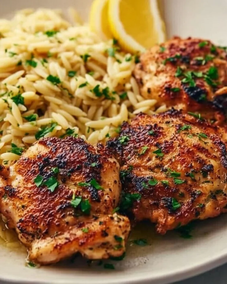 Delicious crispy chicken served with lemon orzo recipe by Ina Garten