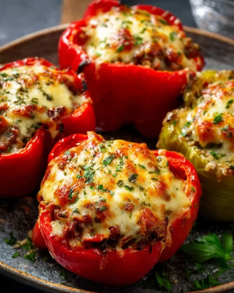 Ina Garten's stuffed bell peppers fresh from the oven, ready to serve.