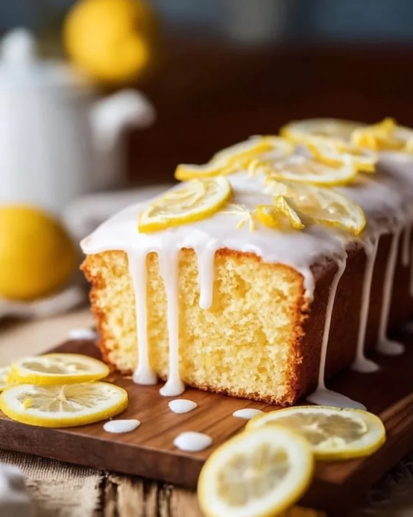 Ina Garten's delicious lemon cake with a lemon glaze on a white plate