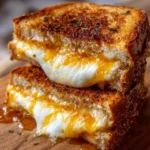 Irresistibly Melty Hot Honey Grilled Cheese sandwich topped with honey drizzle