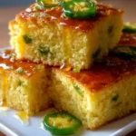 Jalapeno Cornbread with Zesty Lime Drizzle on a serving plate